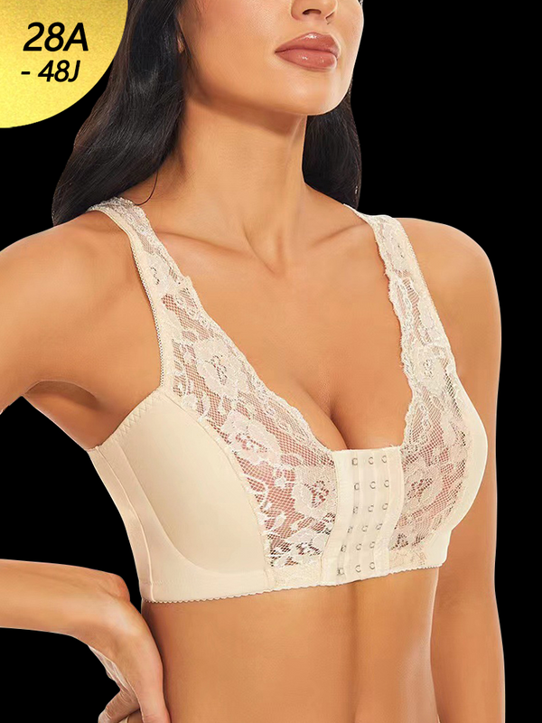 Upgraded Breathable Lace Front Close Wireless Bra with Padded