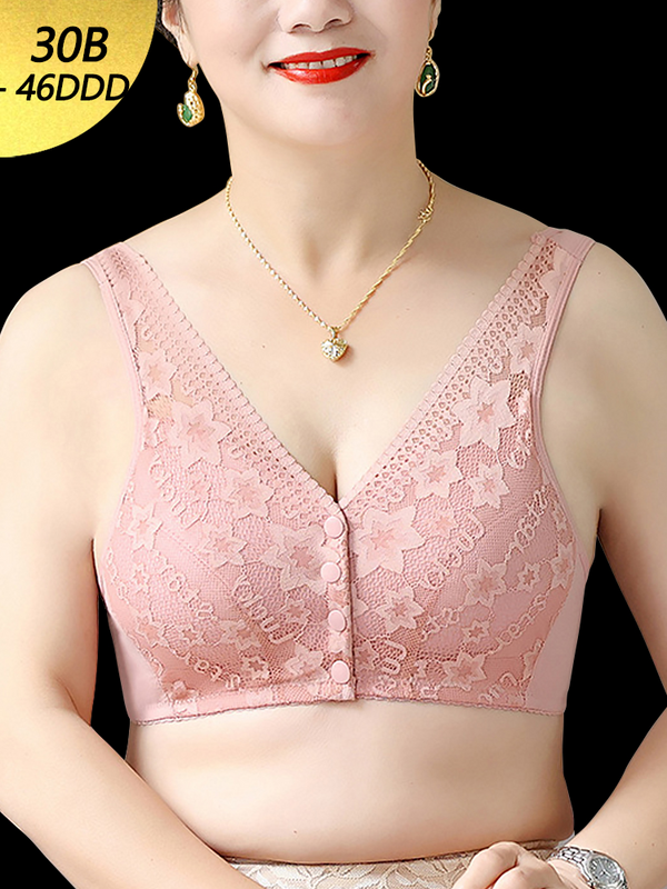 Women's Front Button Close Soft Cup Wireless Bra