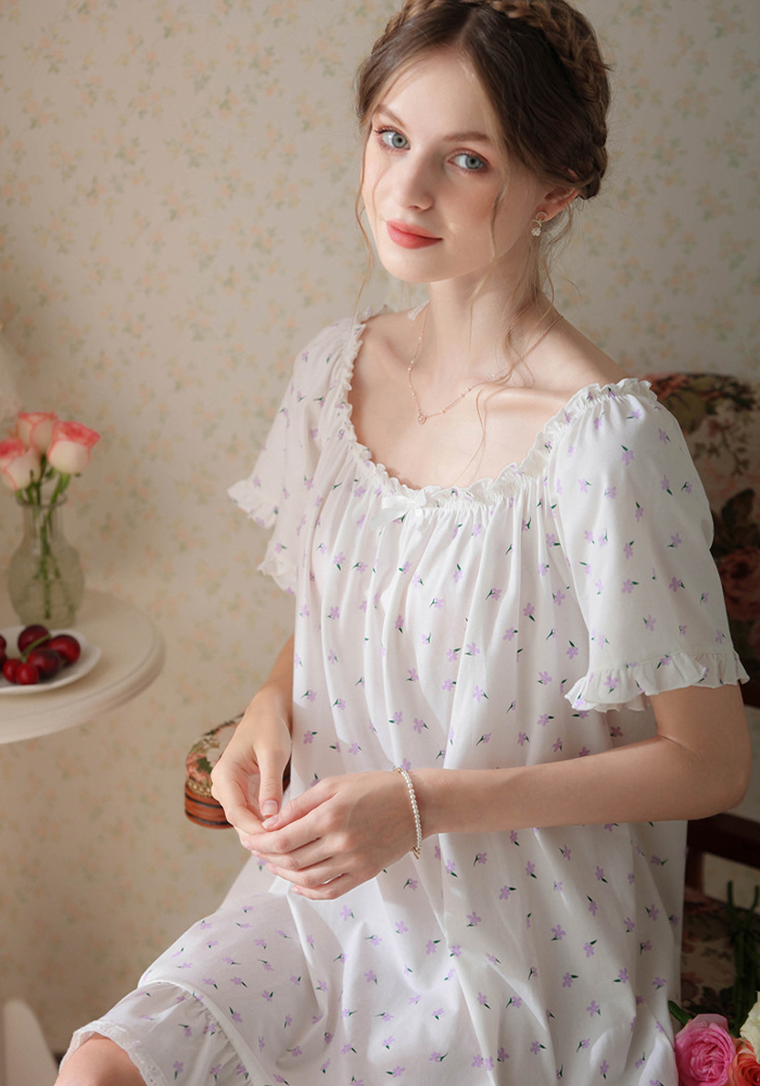 Women's Vintage Short Sleeve Loungewear Night Dresses