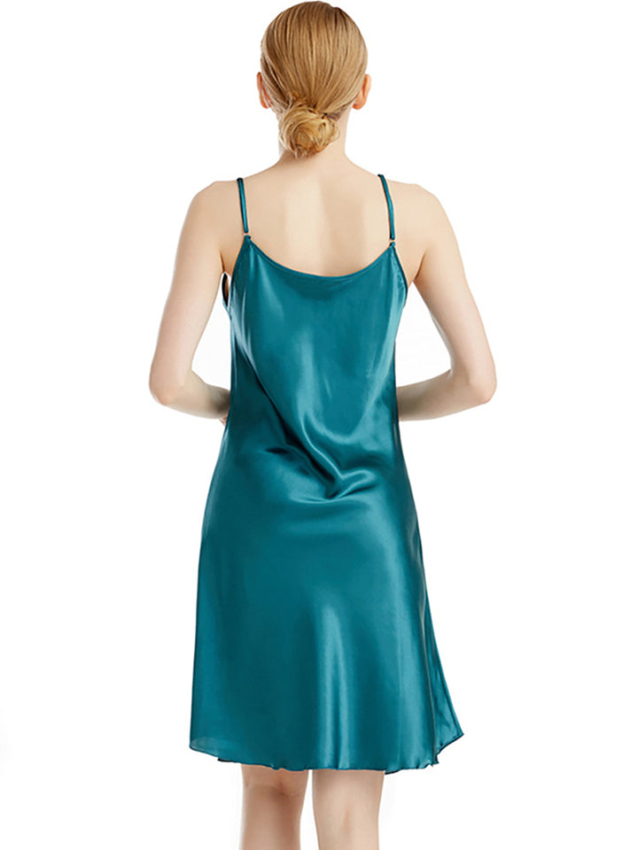 V Neck Knee Length Thin Sling Satin Nightdress