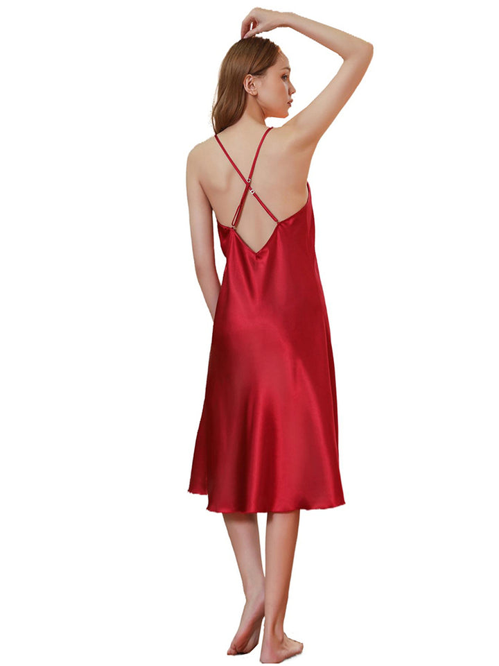 Sexy Backless Satin Side Slit Sleepwear Mini Nightdress