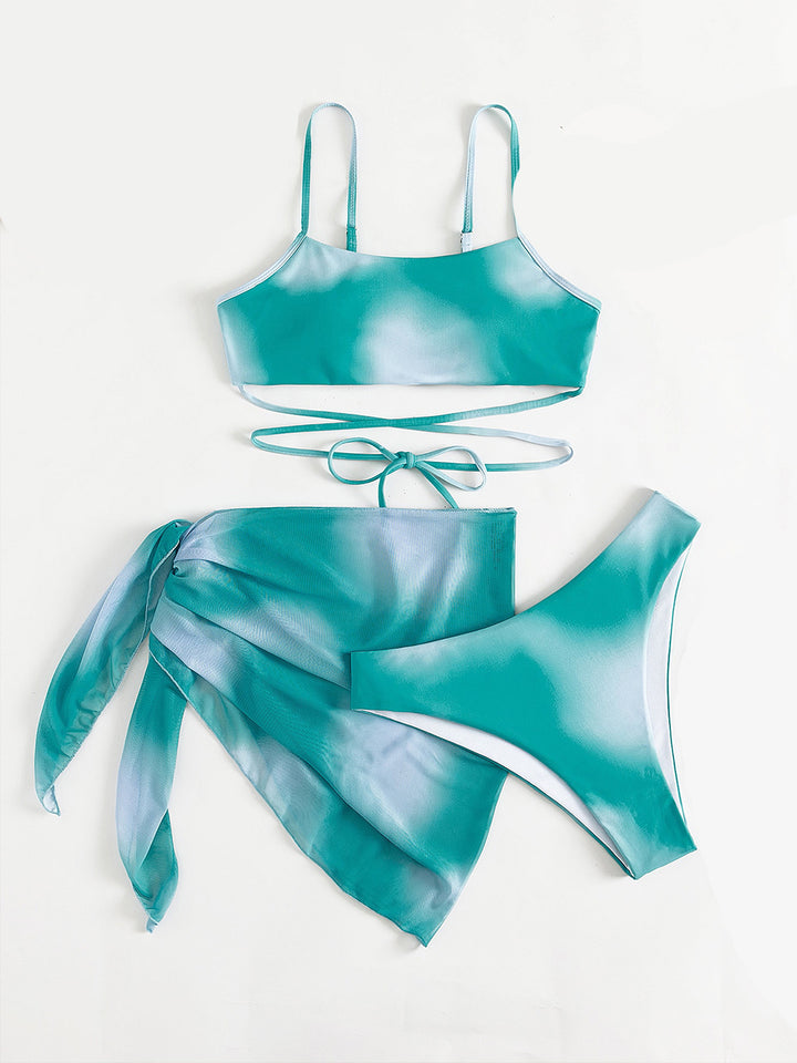 Tie-Dye Lace-Up Sexy Bikini Three-Piece Set