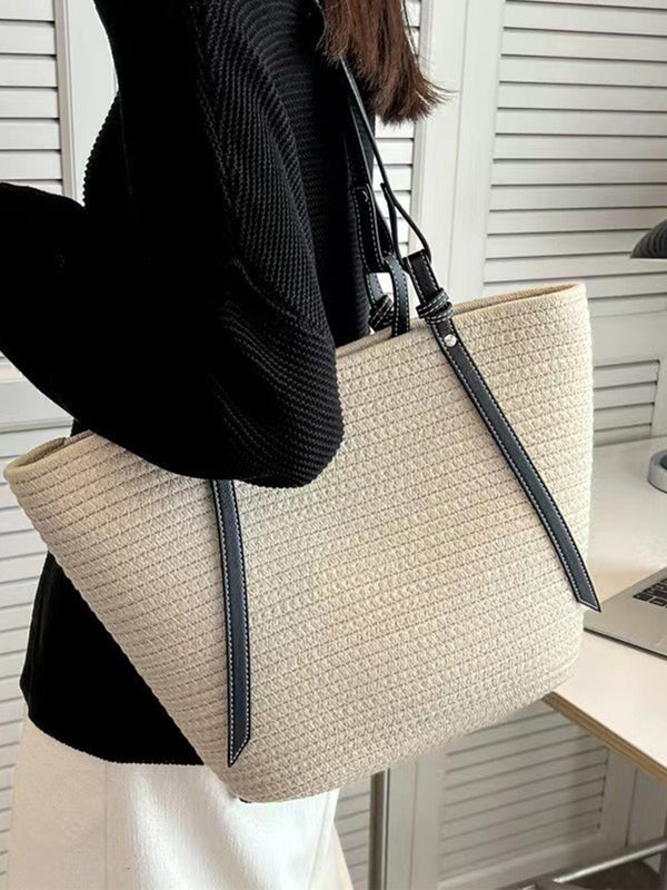 Beach-Style Woven Large Capacity Shoulder Tote Bag