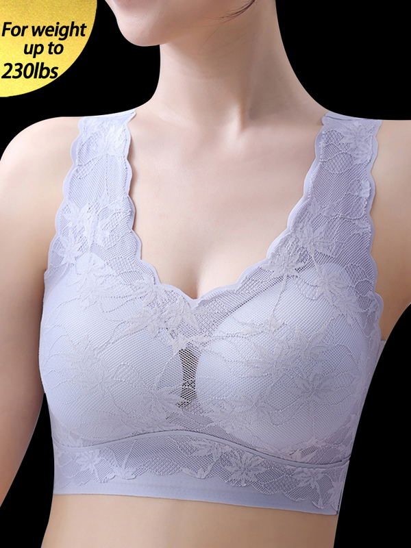 Seamless Lace Wireless Bra with Wide Straps