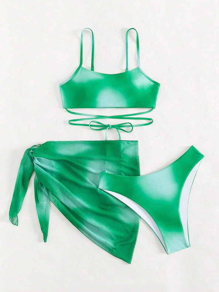 Tie-Dye Lace-Up Sexy Bikini Three-Piece Set