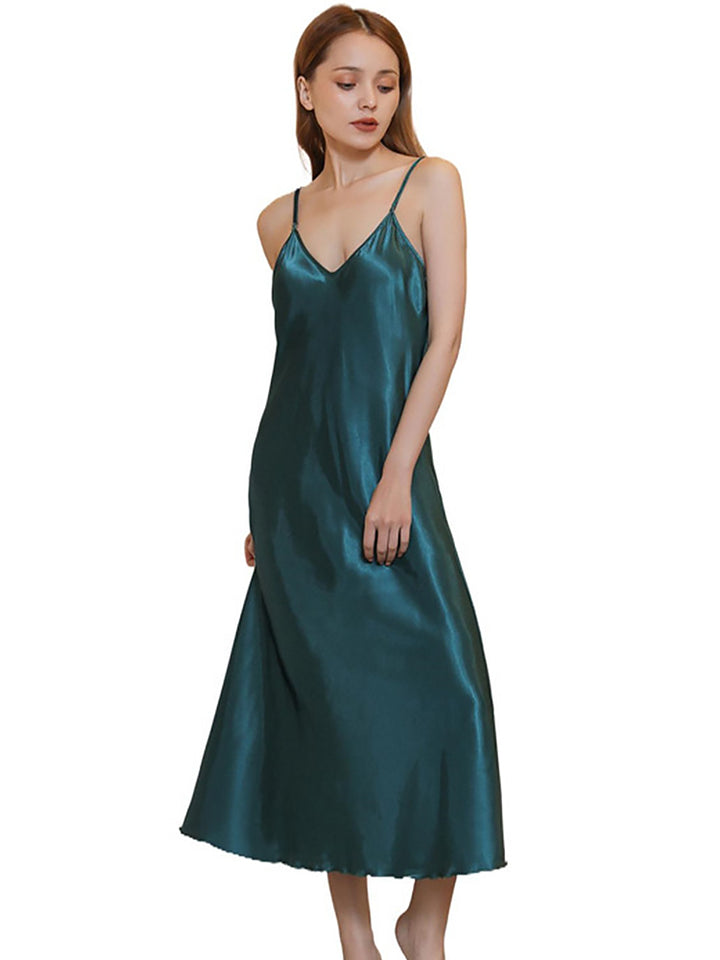 Soft Mid-Length Slim V-Neck Sling Nightdress