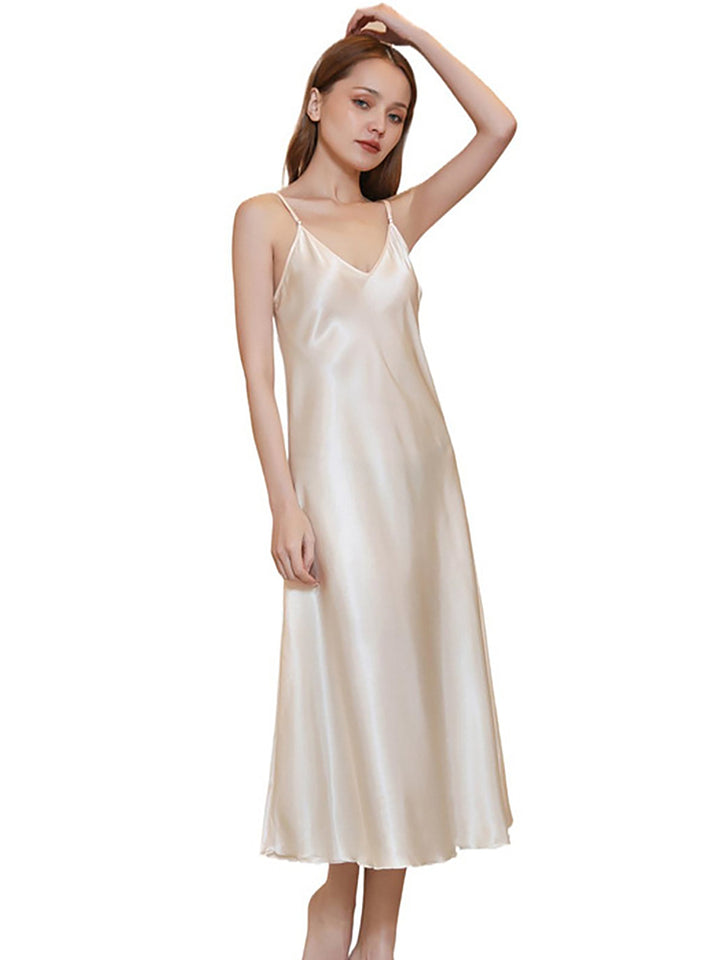 Soft Mid-Length Slim V-Neck Sling Nightdress