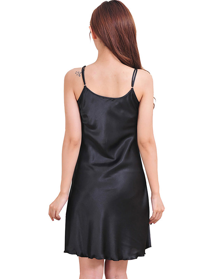 V Neck Knee Length Thin Sling Satin Nightdress