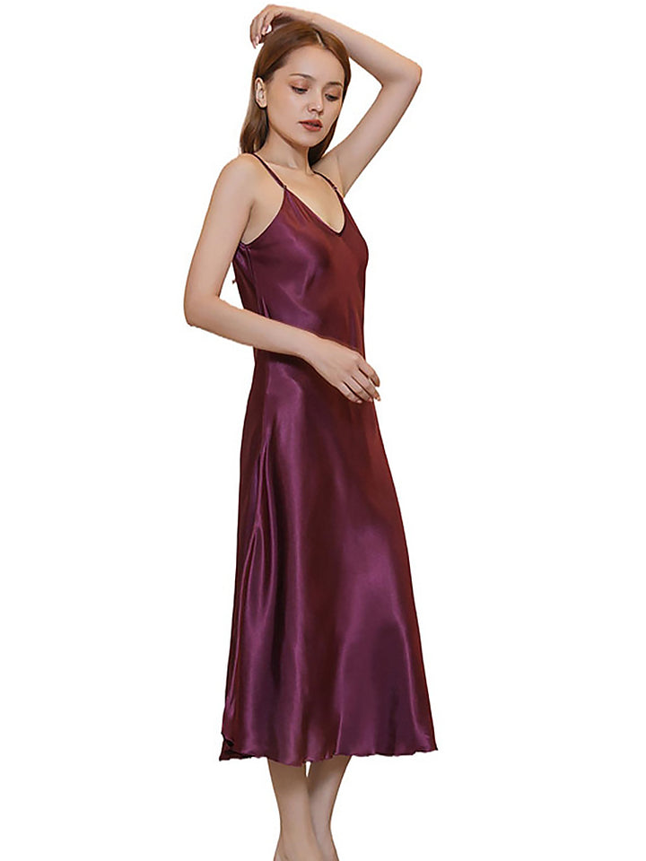 Soft Mid-Length Slim V-Neck Sling Nightdress