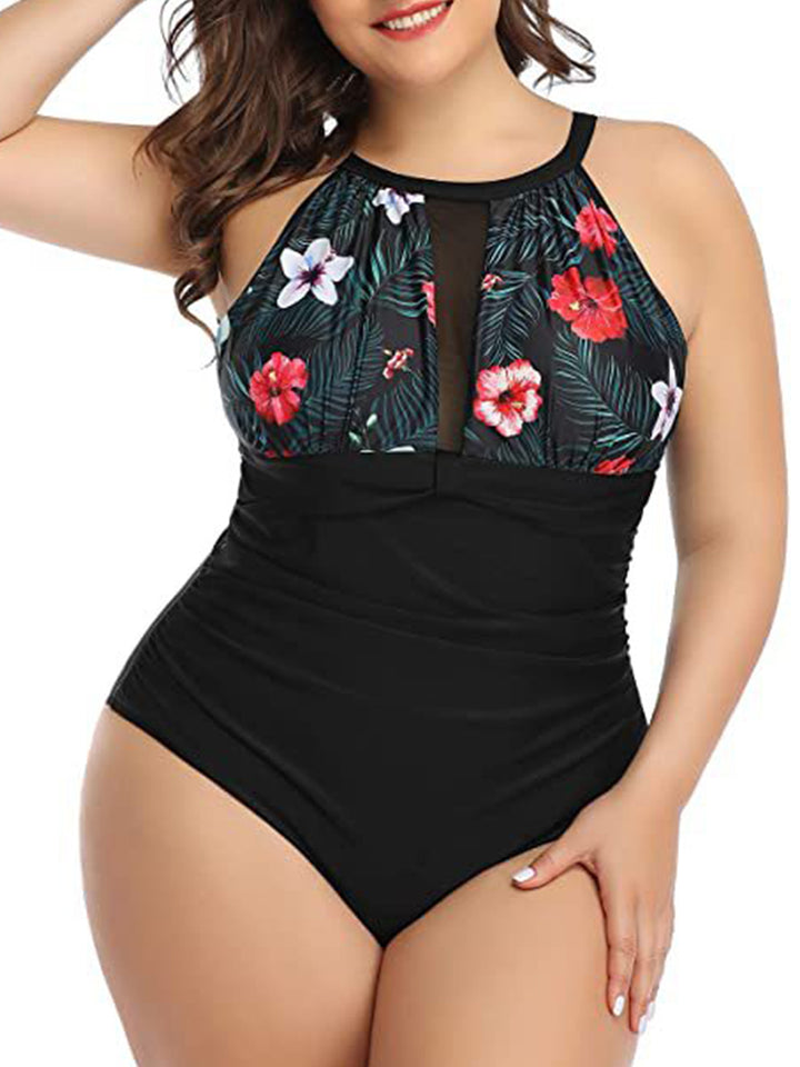 Plus Size Sexy Pleated Design One-piece Swimsuit