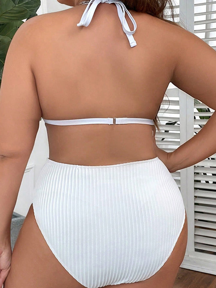 Sexy Pearl Strap High-Waisted Solid Color Bikini