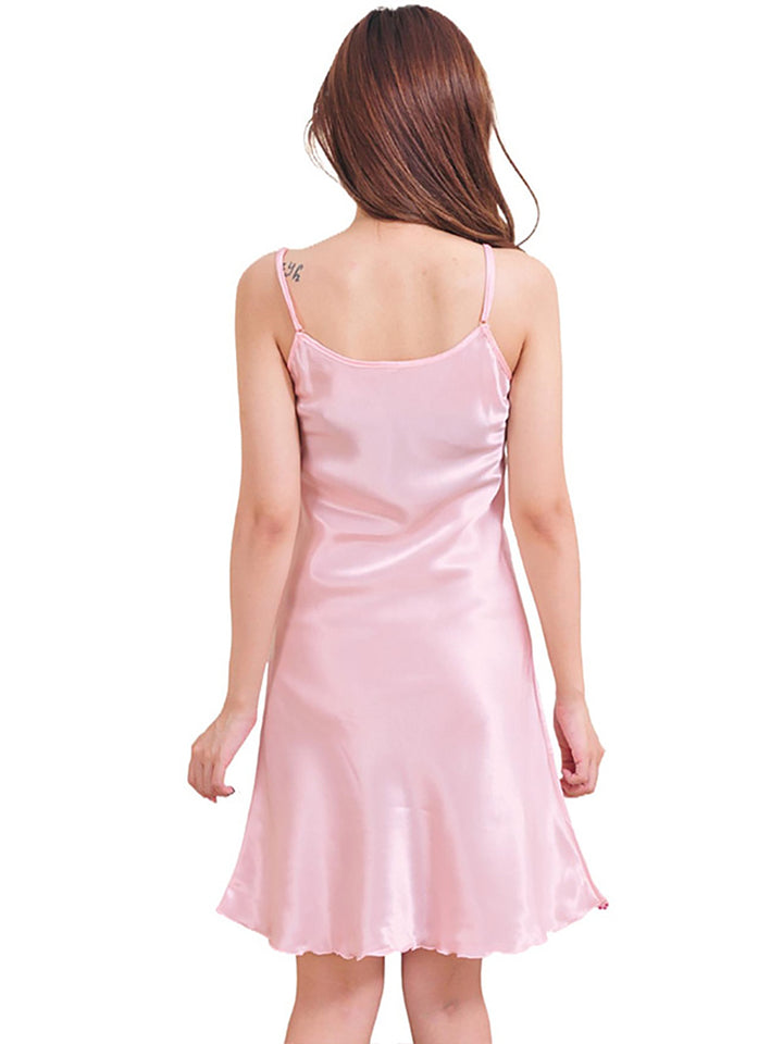 V Neck Knee Length Thin Sling Satin Nightdress