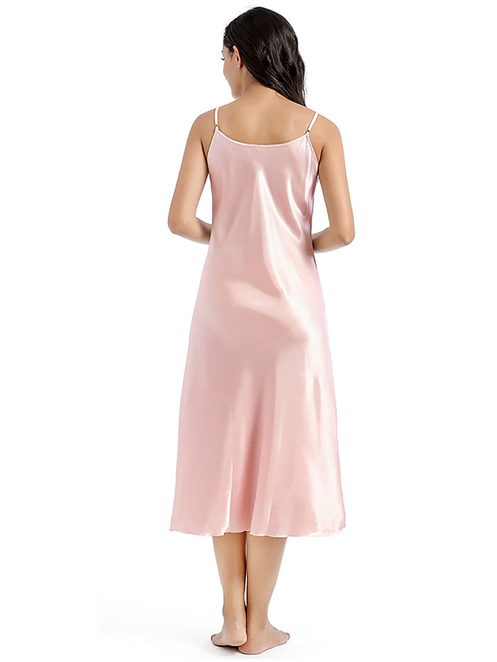 Soft Mid-Length Slim V-Neck Sling Nightdress