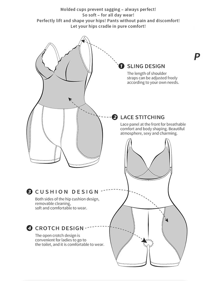 Women's Lace V Neck Corset Hip Enhancer Shapewear Bodysuit