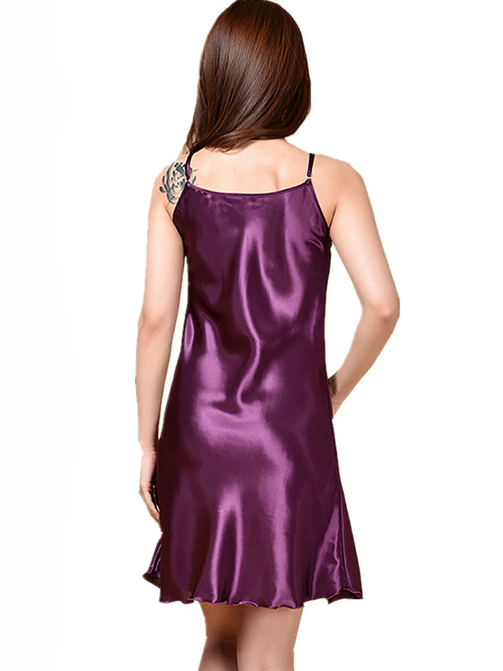 V Neck Knee Length Thin Sling Satin Nightdress