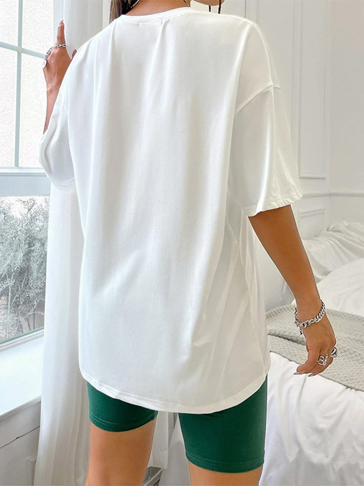 Women's Casual Loose T-Shirt and Fitted Shorts Sleepwear Set