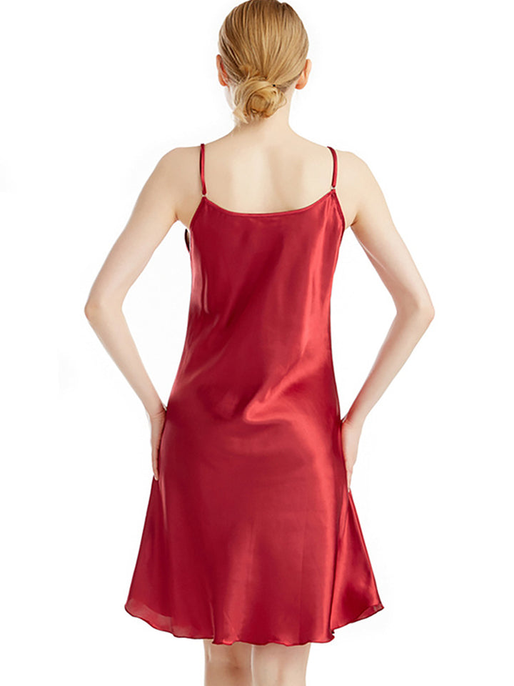 V Neck Knee Length Thin Sling Satin Nightdress