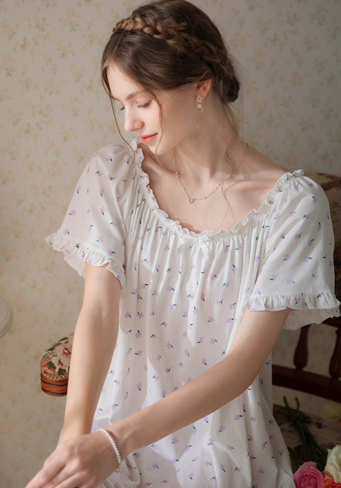 Women's Vintage Short Sleeve Loungewear Night Dresses