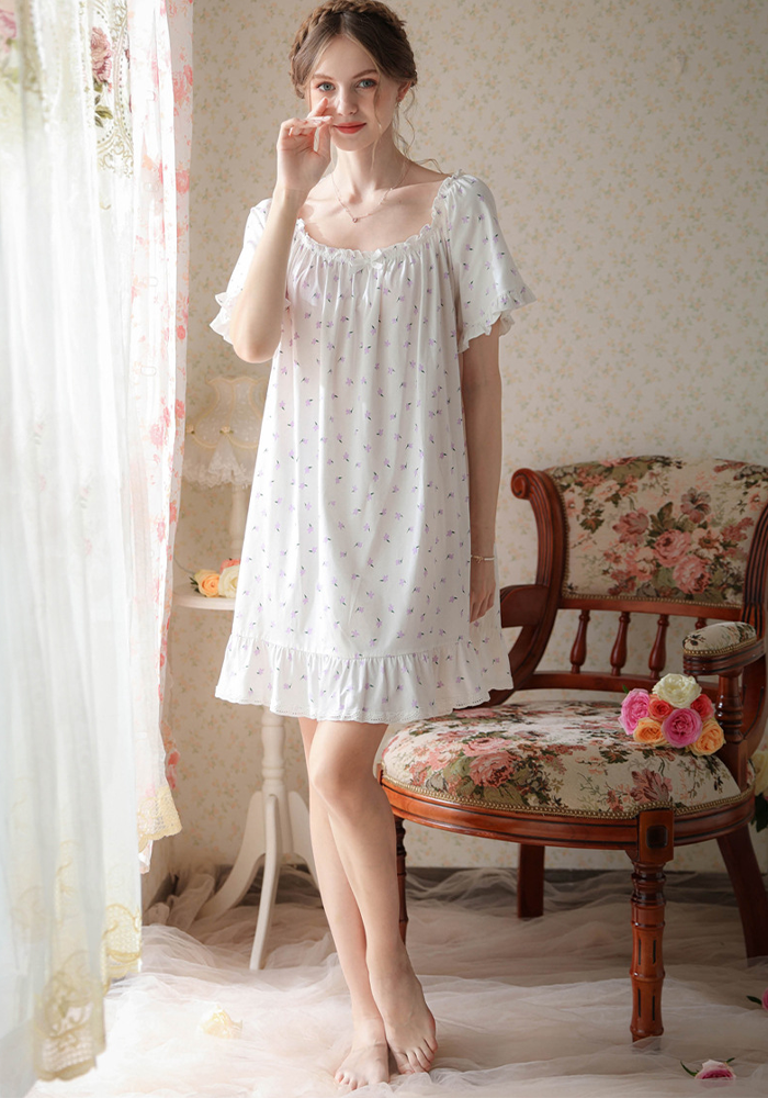 Women's Vintage Short Sleeve Loungewear Night Dresses