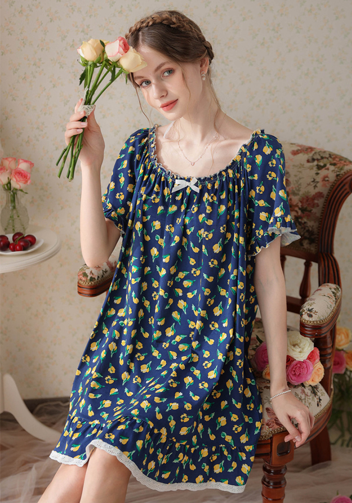 Women's Vintage Short Sleeve Loungewear Night Dresses