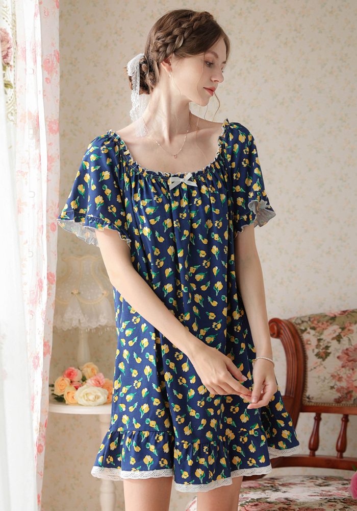 Women's Vintage Short Sleeve Loungewear Night Dresses