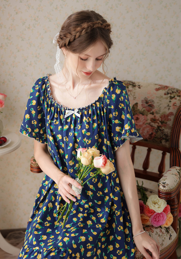 Women's Vintage Short Sleeve Loungewear Night Dresses