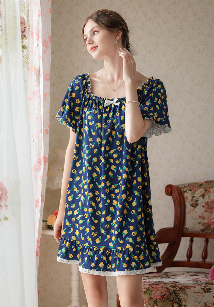 Women's Vintage Short Sleeve Loungewear Night Dresses