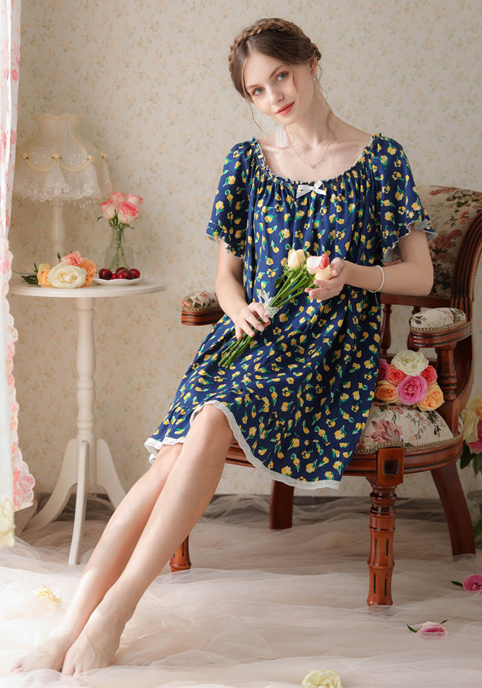 Women's Vintage Short Sleeve Loungewear Night Dresses