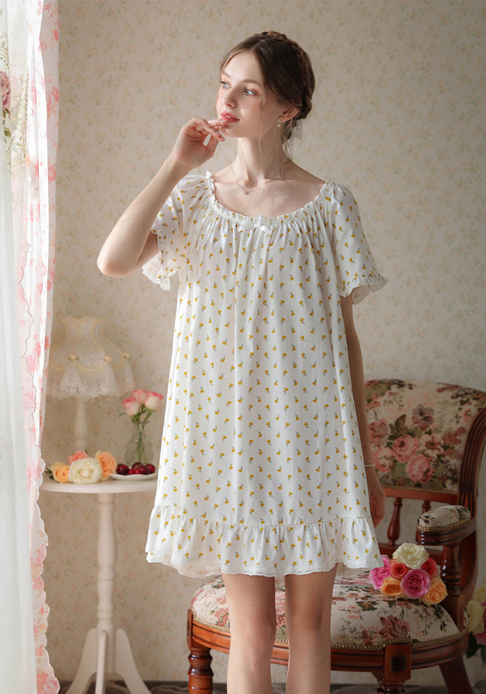 Women's Vintage Short Sleeve Loungewear Night Dresses