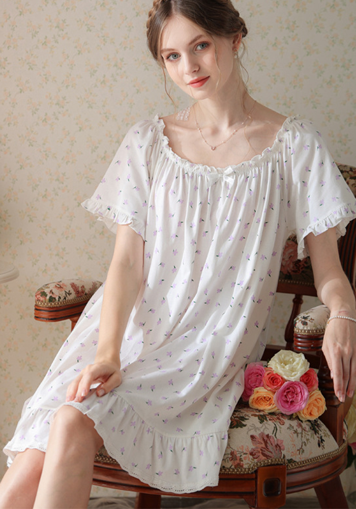 Women's Vintage Short Sleeve Loungewear Night Dresses