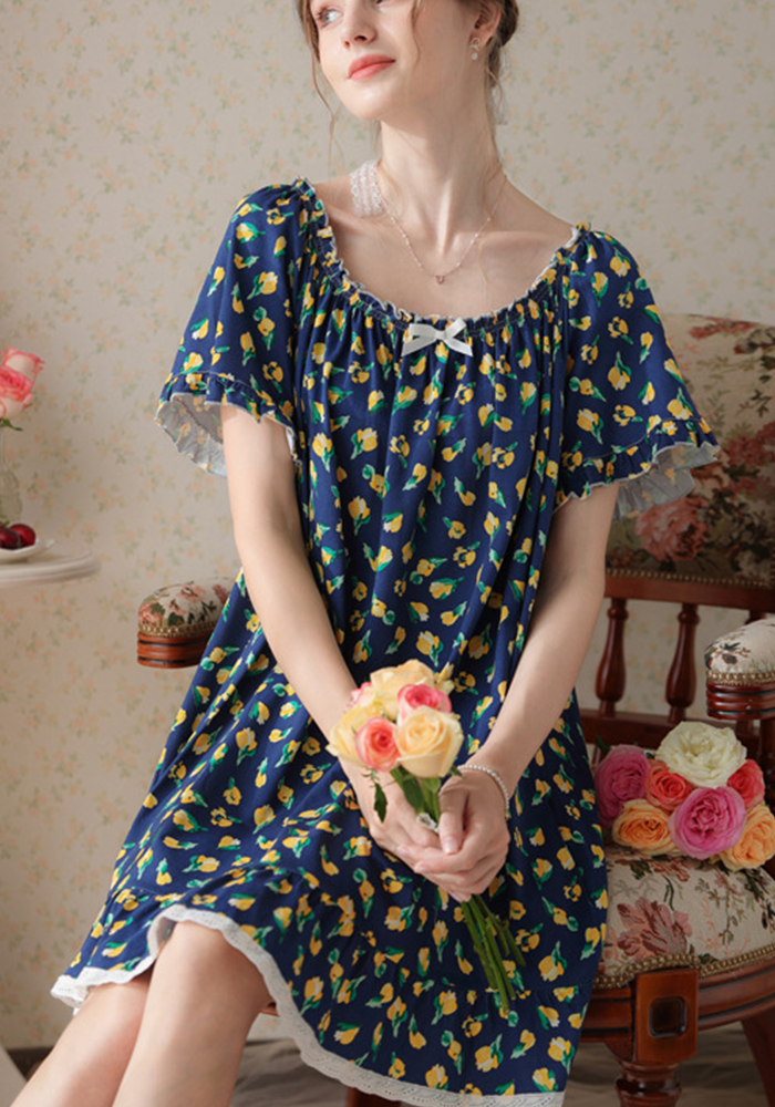 Women's Vintage Short Sleeve Loungewear Night Dresses