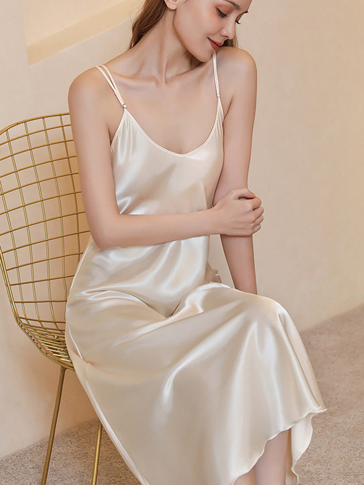 Soft Mid-Length Slim V-Neck Sling Nightdress