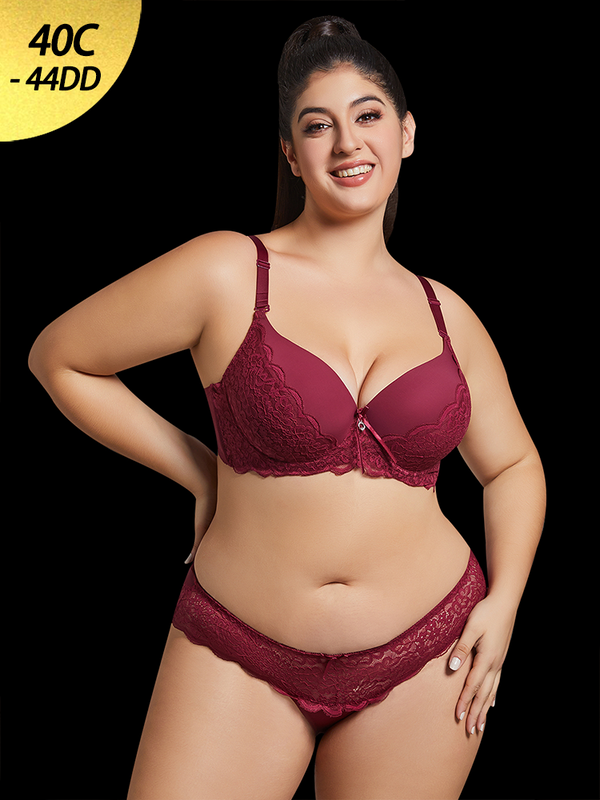Sexy Burgundy Lace Underwire Push-Up Bra and Panty Set