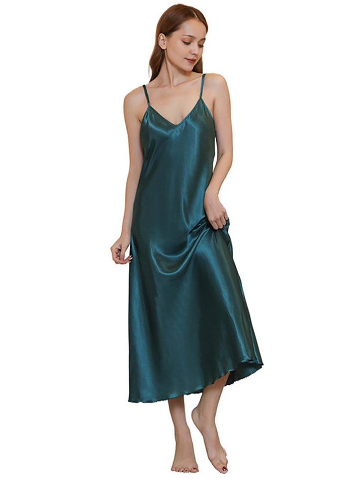 Soft Mid-Length Slim V-Neck Sling Nightdress