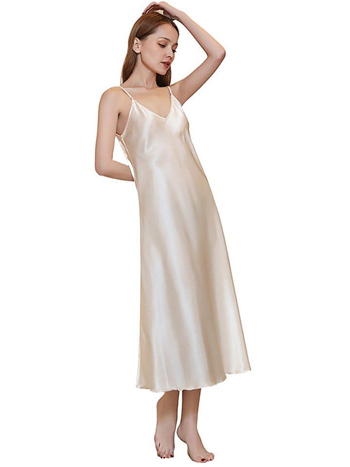 Soft Mid-Length Slim V-Neck Sling Nightdress