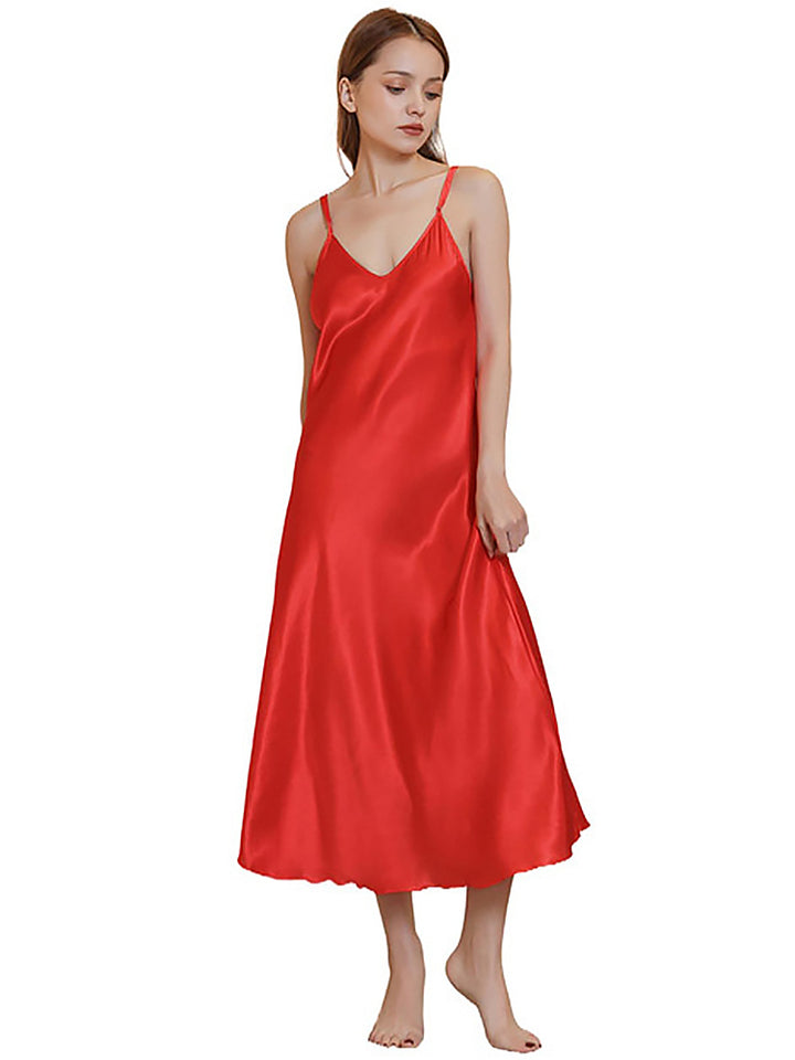 Soft Mid-Length Slim V-Neck Sling Nightdress