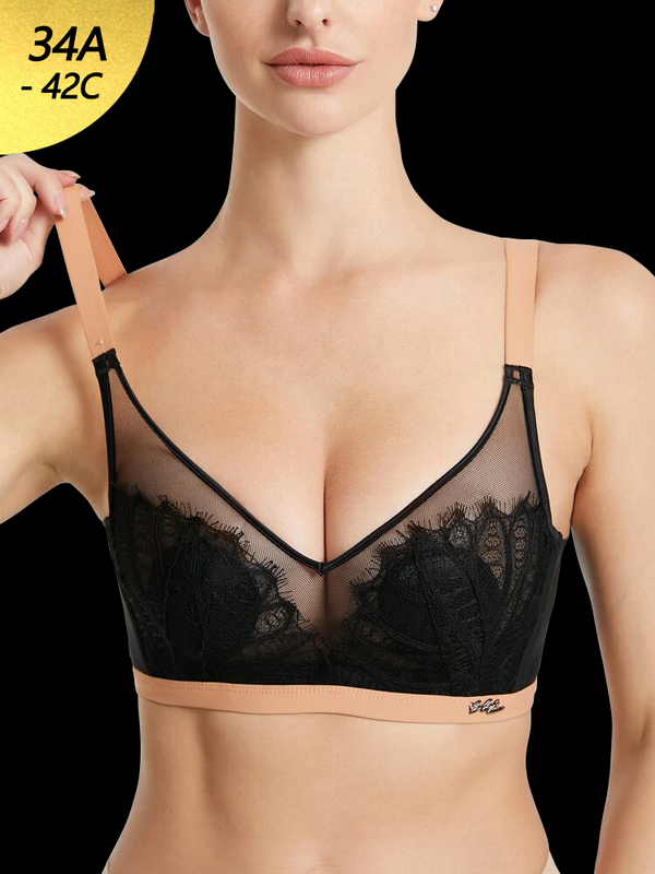 Women Jacquard Lace Trim Transparent Thin Wireless Bras