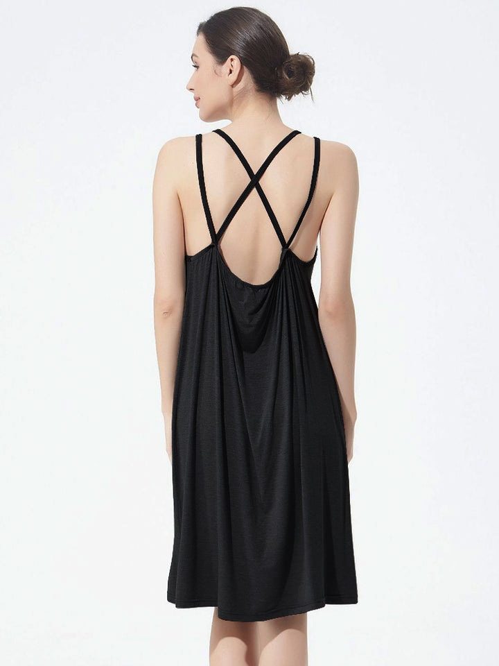 Plus Size Sexy Soft Modal Backless Nightgown Slip Dress