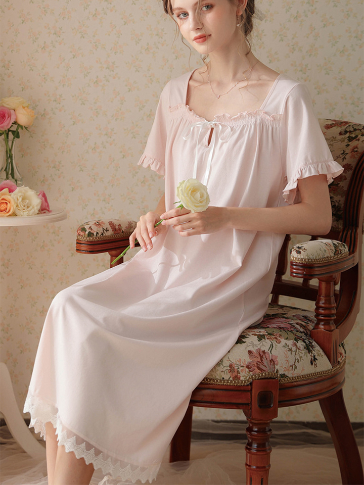 Women's Lace Nightdress Short Sleeve Victorian Nightgown Sleepwear Pajama