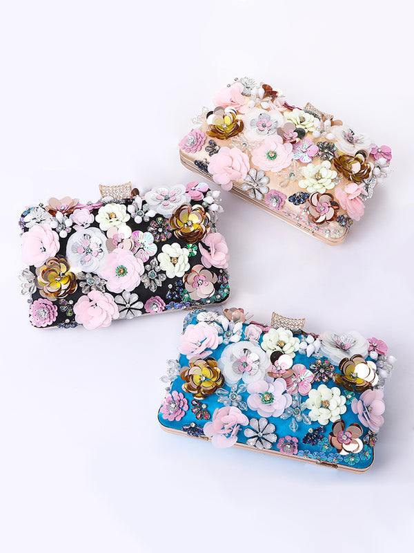 Handmade Luxury Flower Clutch Wedding Party Evening Chain Shoulder Bag