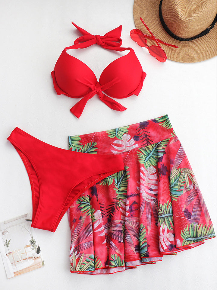 Women Three Pieces Print Triangle Swimsuit Bikini Set