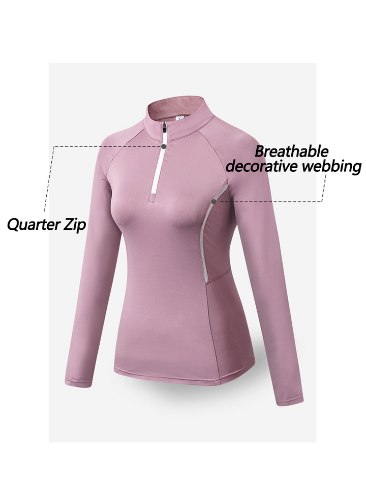 Quarter Zip Long Sleeve Slim Fit Sport Tops