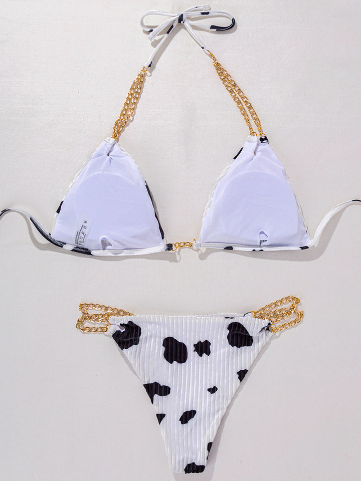 Women's Milk Speckled Printed Halter Triangle Top 2 Piece Bikini Bathing Suits