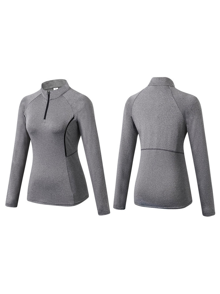 Quarter Zip Long Sleeve Slim Fit Sport Tops