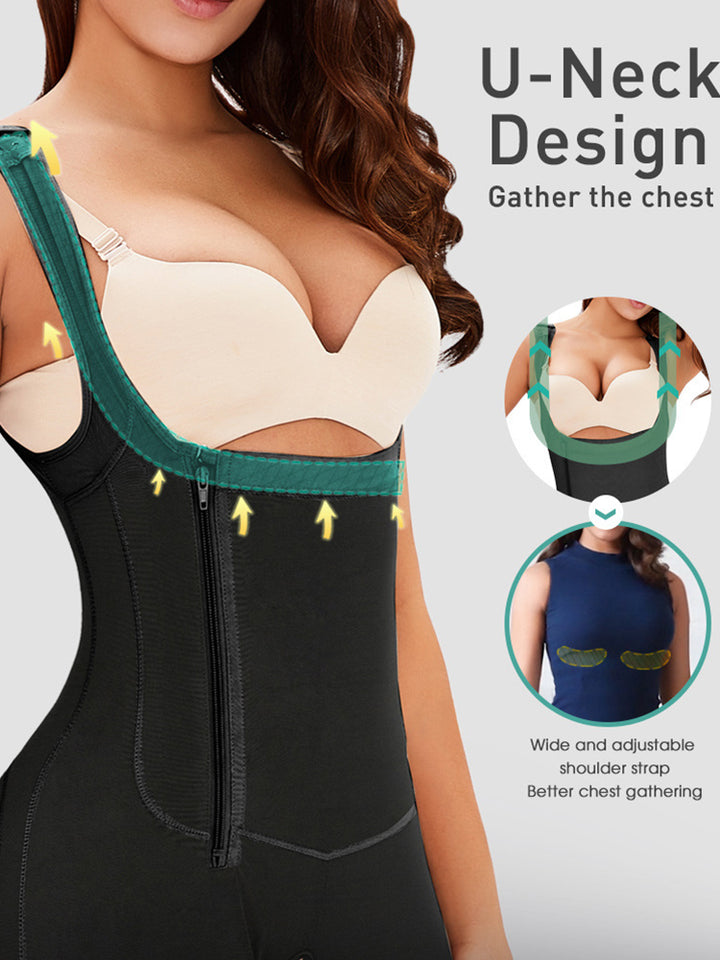 Women's Zipper Open Slimmer Waist Trainer Bodysuit Tummy Control Shapewear