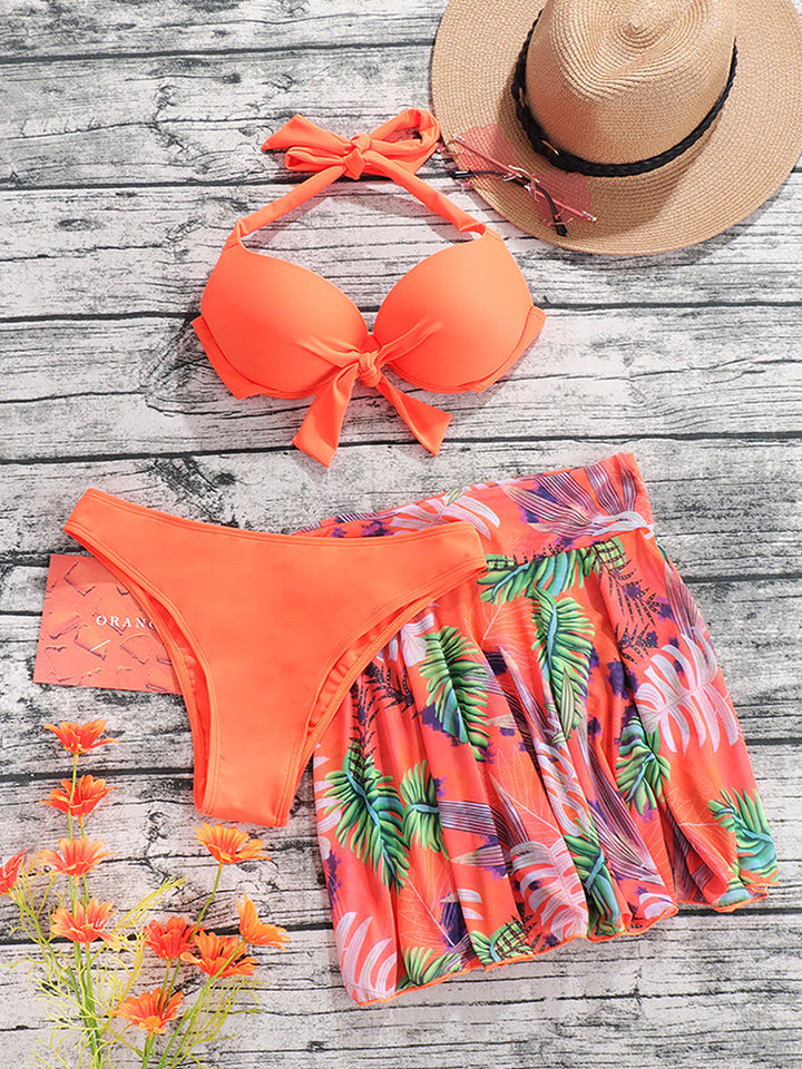 Women Three Pieces Print Triangle Swimsuit Bikini Set