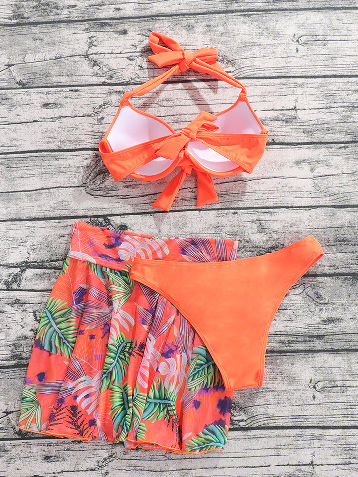 Women Three Pieces Print Triangle Swimsuit Bikini Set