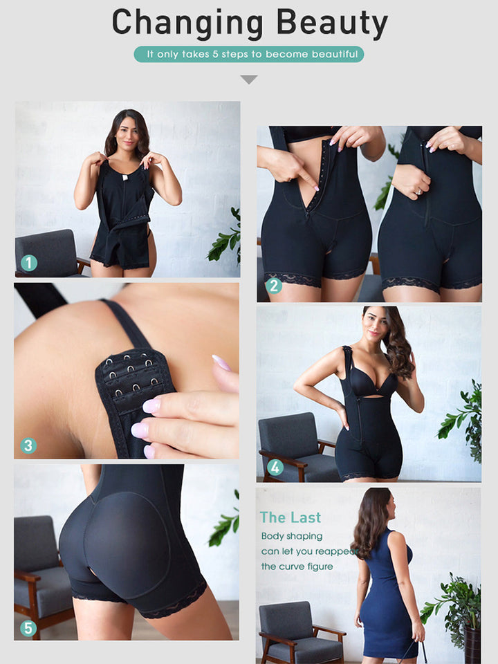 Women's Zipper Open Slimmer Waist Trainer Bodysuit Tummy Control Shapewear