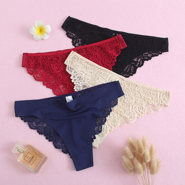 Women Sexy Lace Ice Silk Hip Cut Panties