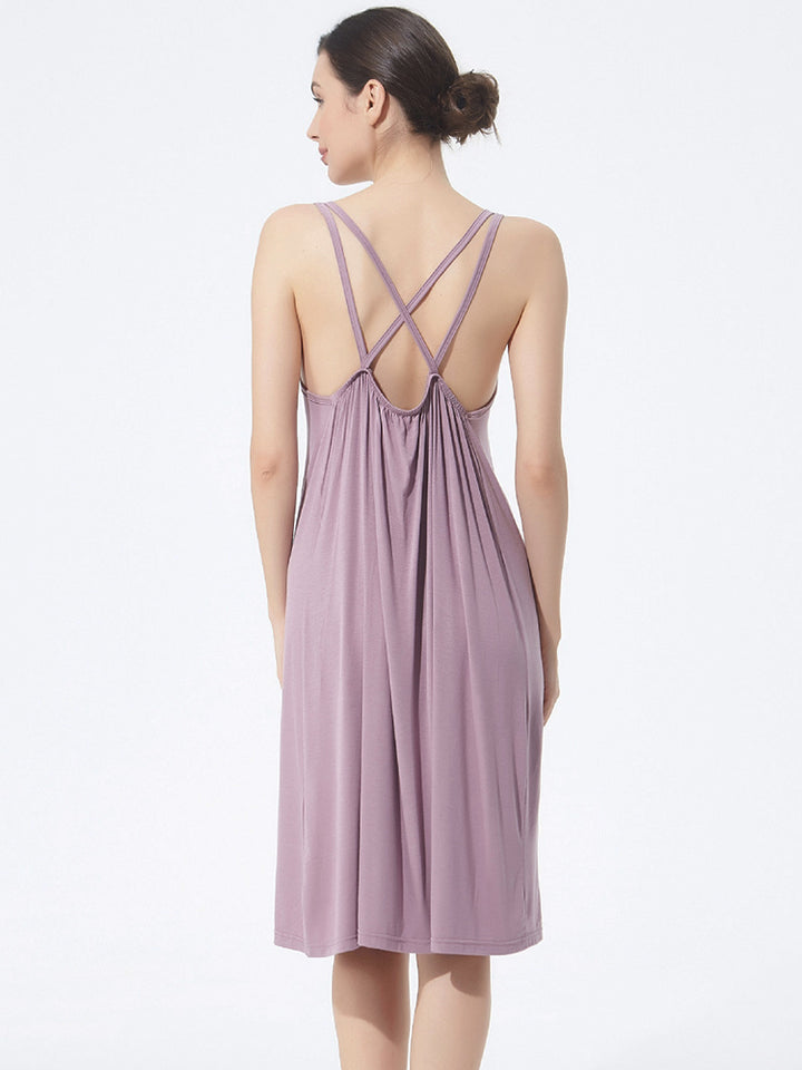 Plus Size Sexy Soft Modal Backless Nightgown Slip Dress